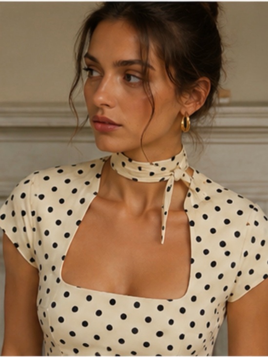 Zara Dresses & Skirts - Zara Cream Polka Dot Mini Dress with Neck Tie
